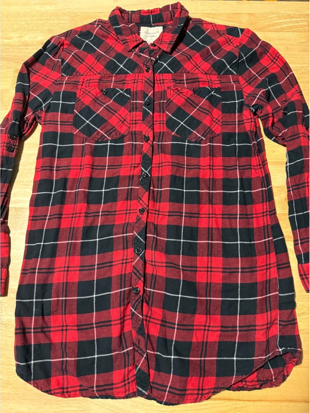 Forever 21 Women’s Large Red Black Plaid Flannel Button Down Shirt